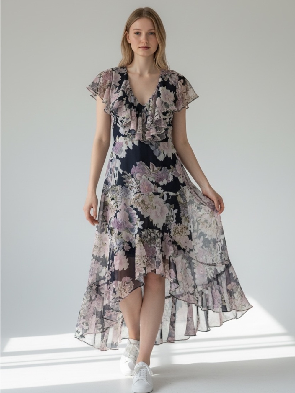 New Connected Apparel V-Neck Maxi Dress in Navy and Pink size 18W